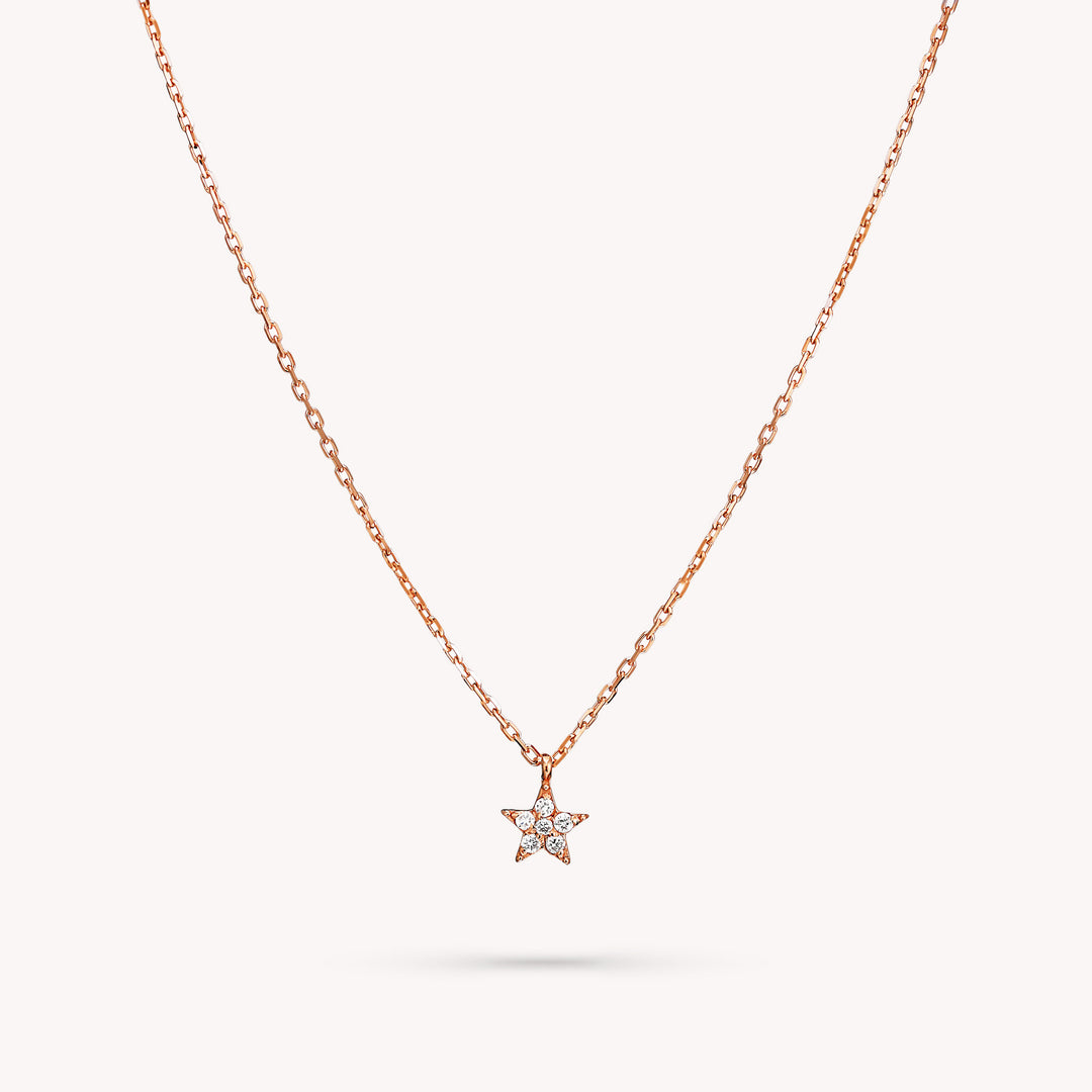 14K Gold Mini Tiny Star Diamond Charm Necklace