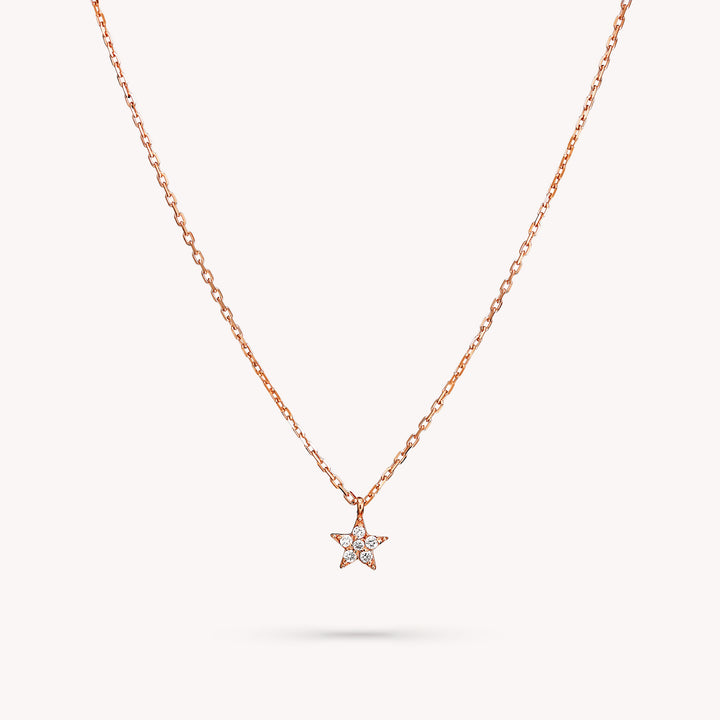 14K Gold Mini Tiny Star Diamond Charm Necklace