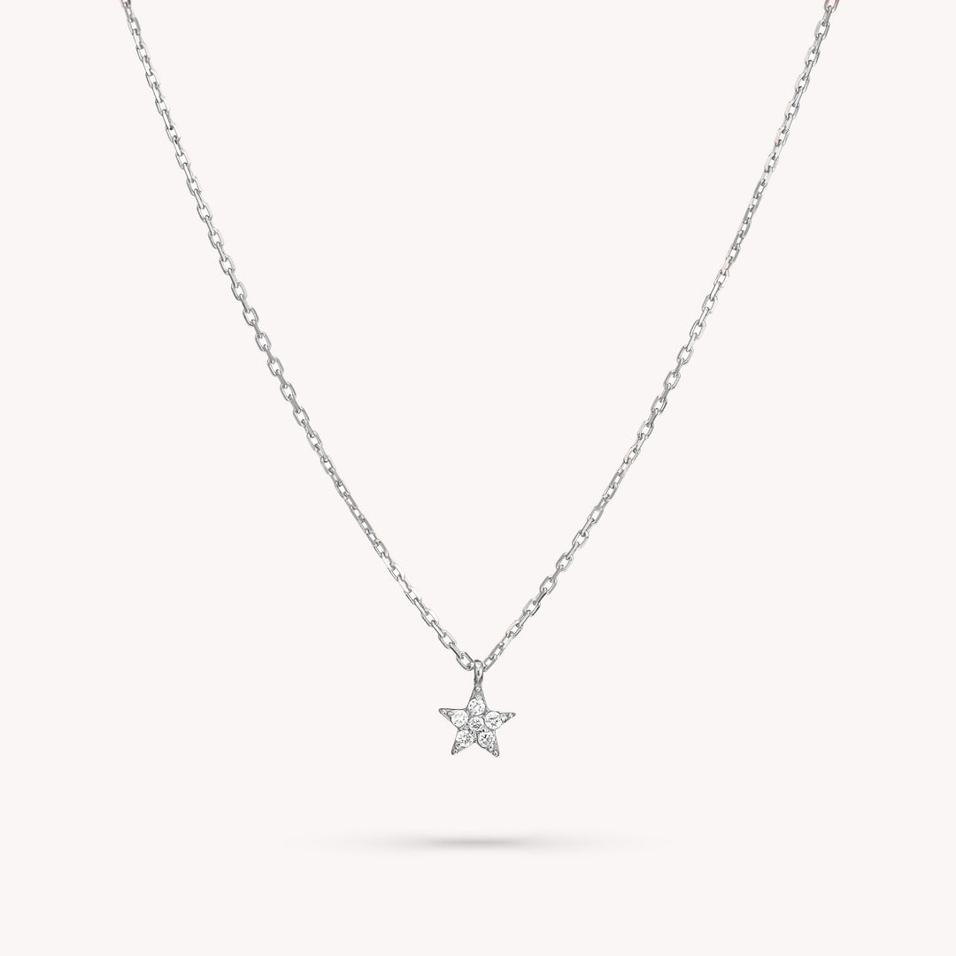 14K Gold Mini Tiny Star Diamond Charm Necklace