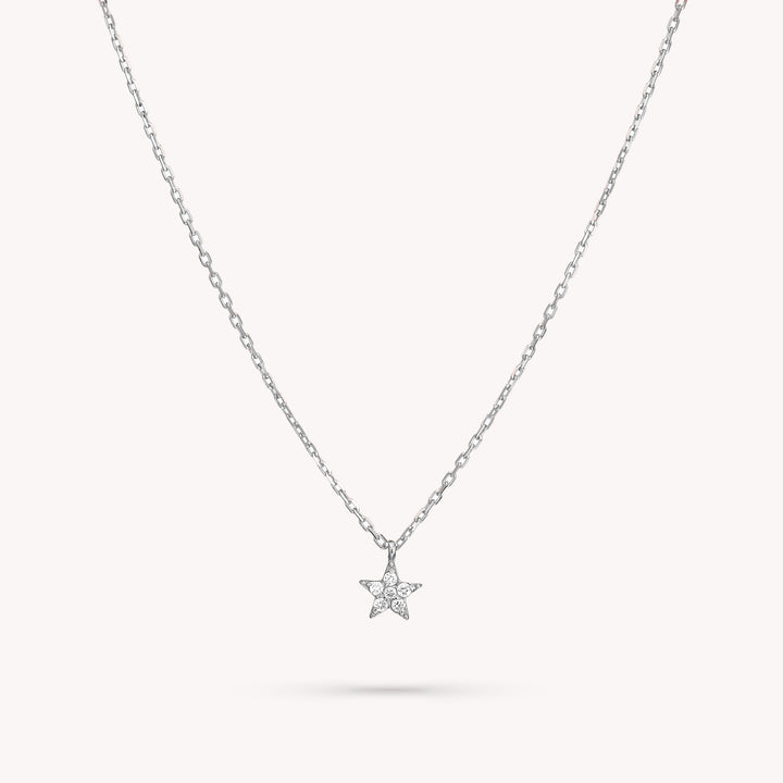 14K Gold Mini Tiny Star Diamond Charm Necklace