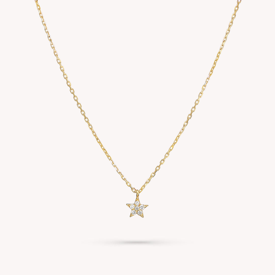 14K Gold Mini Tiny Star Diamond Charm Necklace