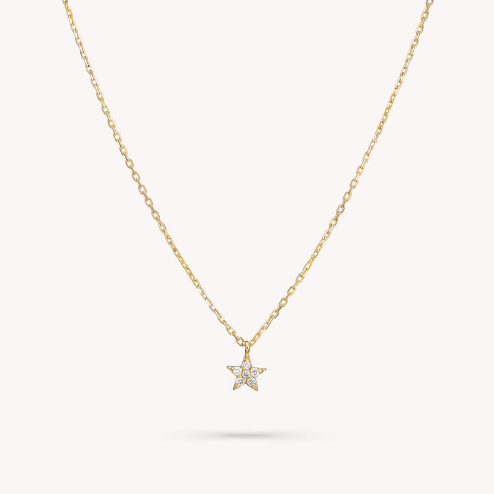 14K Gold Mini Tiny Star Diamond Charm Necklace