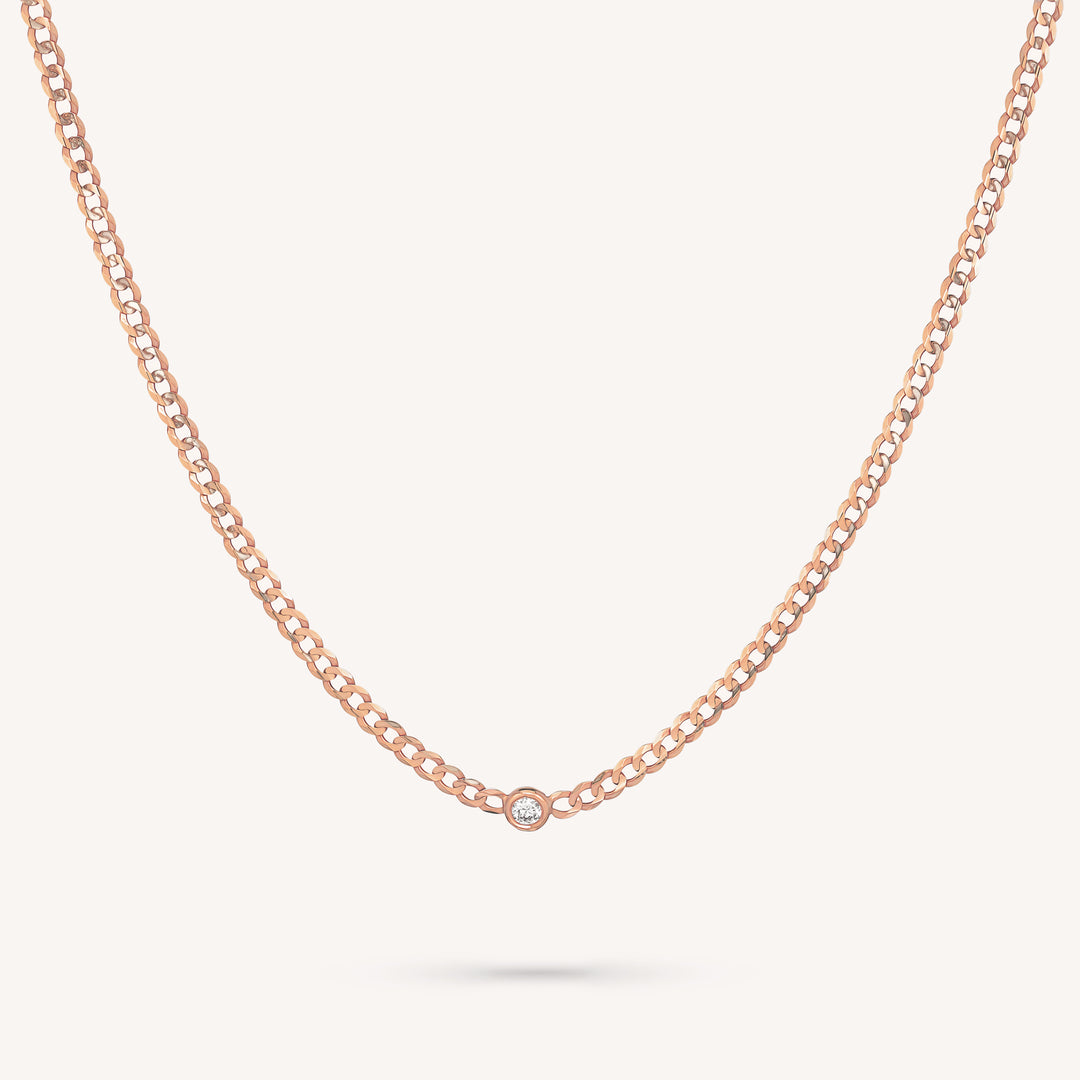 14K Gold Bezel Diamond Flat Cuban Chain Necklace – Minimalist Choker