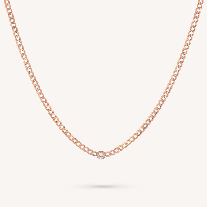 14K Gold Bezel Diamond Flat Cuban Chain Necklace – Minimalist Choker