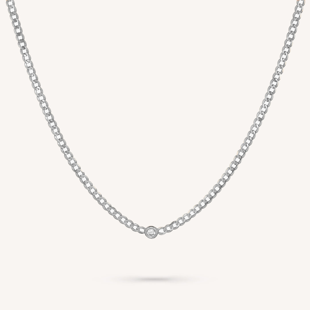 14K Gold Bezel Diamond Flat Cuban Chain Necklace – Minimalist Choker