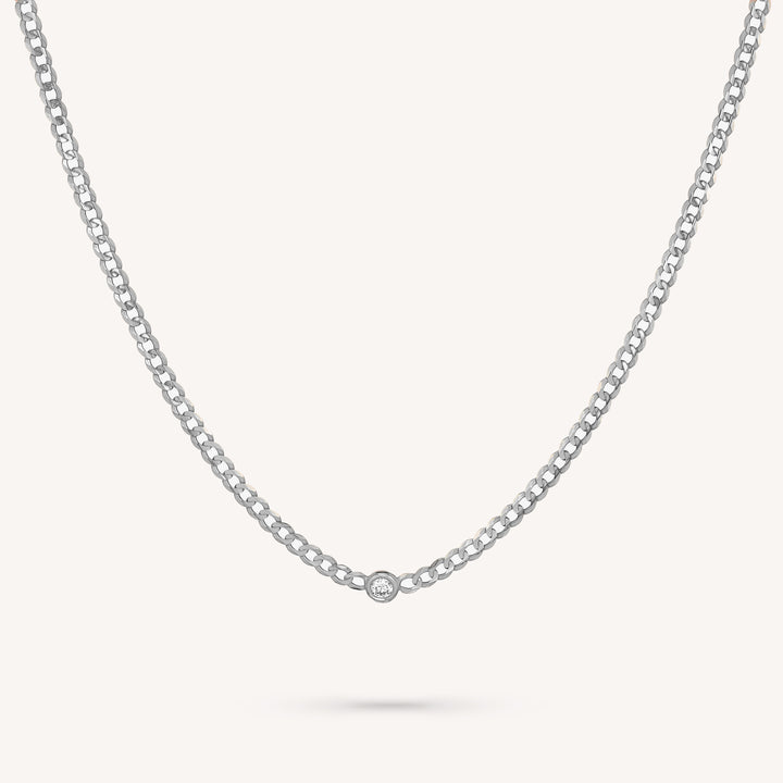14K Gold Bezel Diamond Flat Cuban Chain Necklace – Minimalist Choker