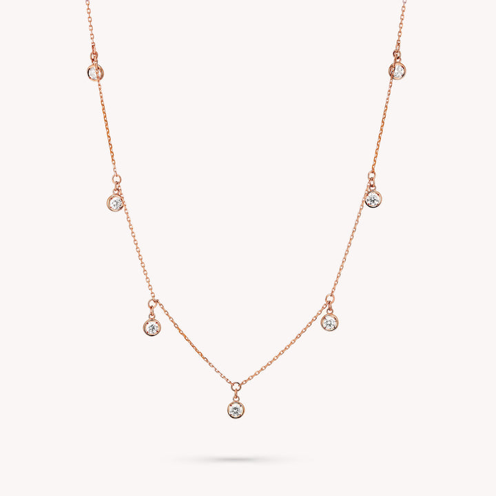 7 Diamond Bezel Dangling 14K Solid Gold Necklace / Multi Drop Diamond Necklace