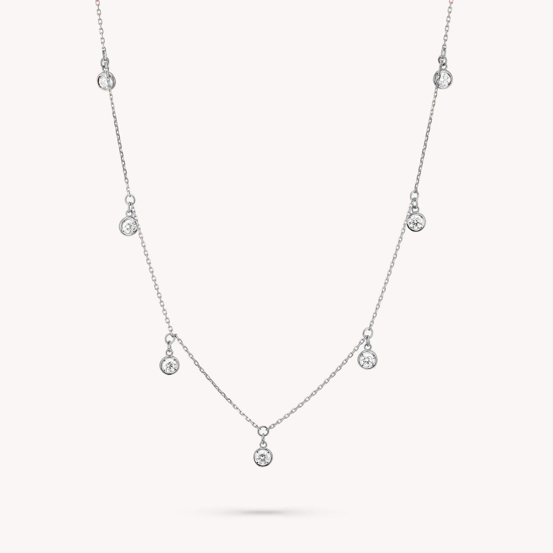 7 Diamond Bezel Dangling 14K Solid Gold Necklace / Multi Drop Diamond Necklace