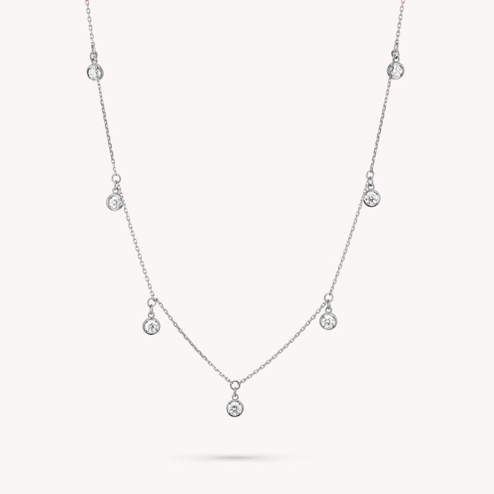 7 Diamond Bezel Dangling 14K Solid Gold Necklace / Multi Drop Diamond Necklace