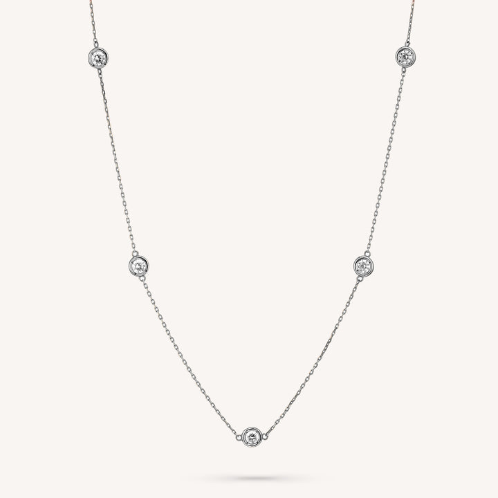 5 Stone Bezel Necklace, 14K 5 Diamond By the Yard Necklace 0.35 ct.