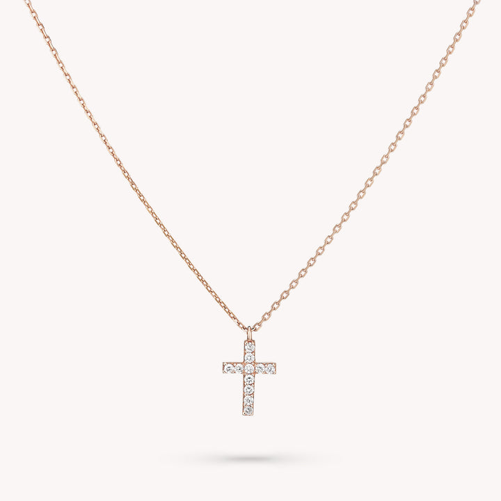 Small Diamond Cross 14K Solid Gold Dainty Cross Pendant Necklace