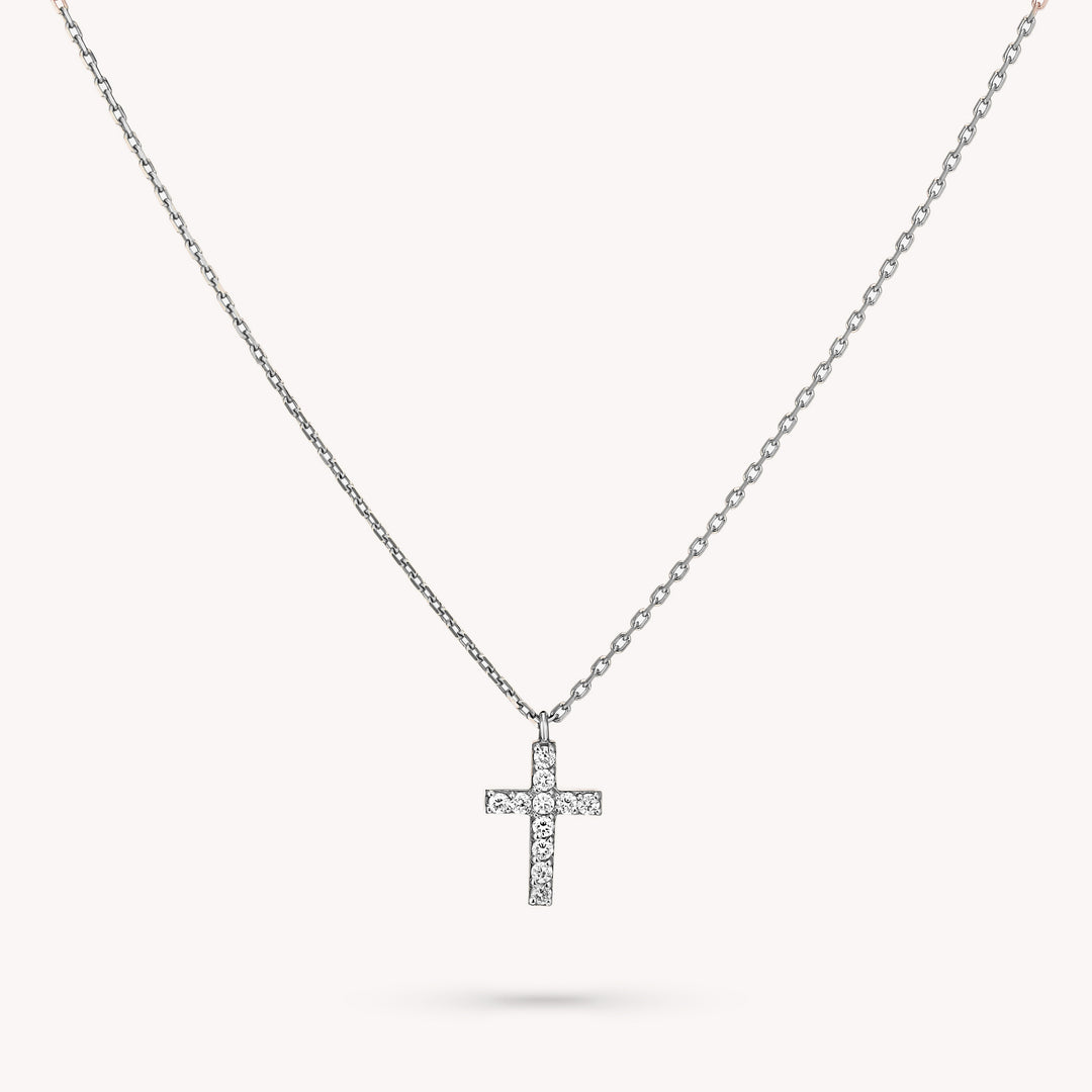 Small Diamond Cross 14K Solid Gold Dainty Cross Pendant Necklace