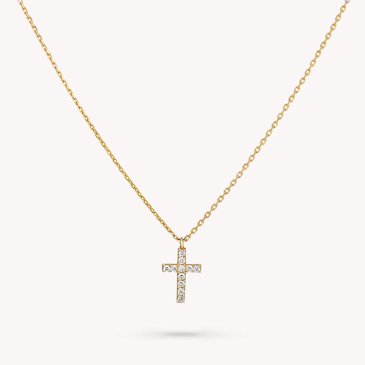 Small Diamond Cross 14K Solid Gold Dainty Cross Pendant Necklace