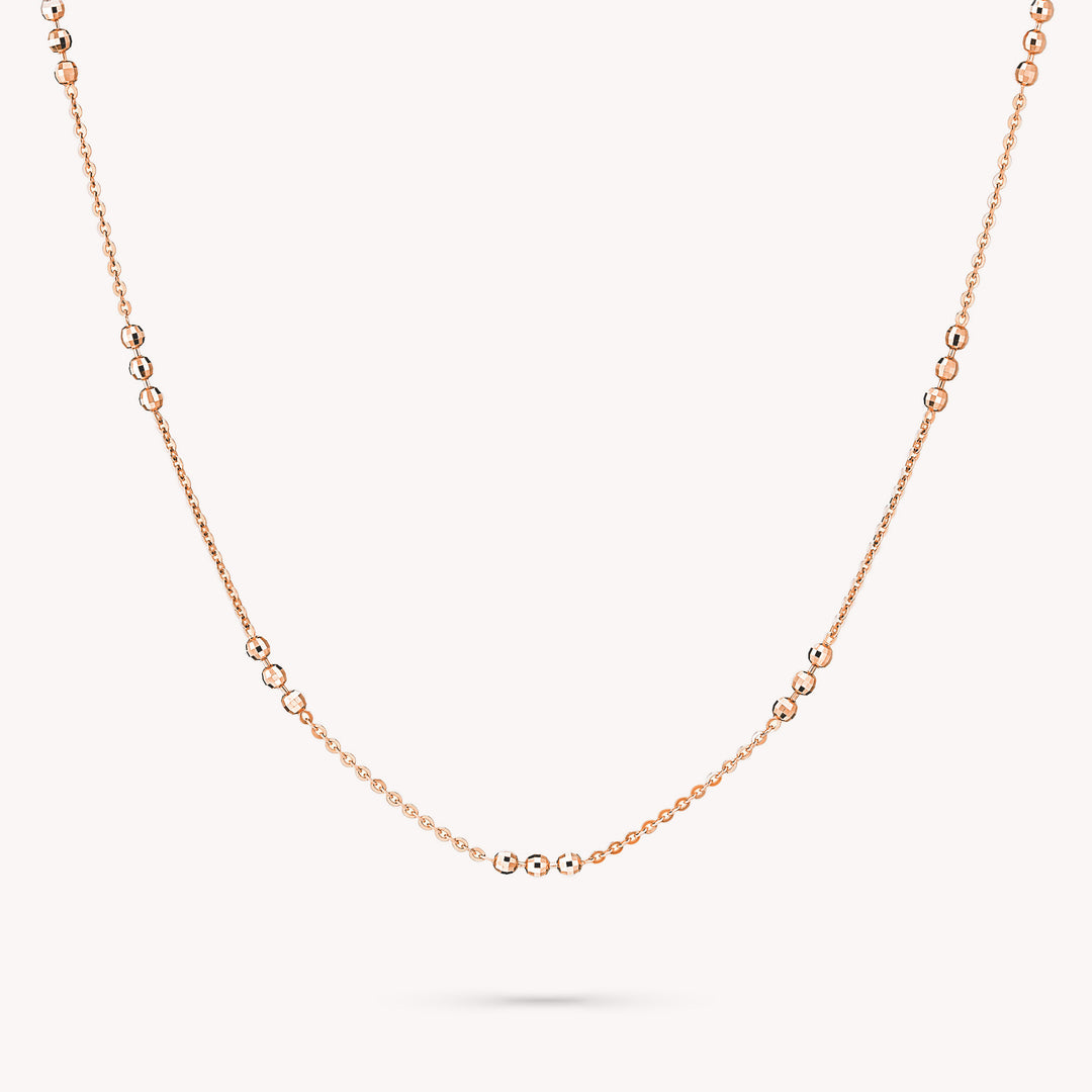 Tripled Beads Stations Diamond-Cut Disco Balls Chain 14K Solid Gold Necklace