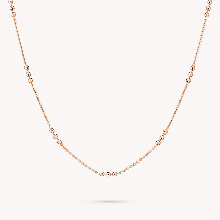 Tripled Beads Stations Diamond-Cut Disco Balls Chain 14K Solid Gold Necklace