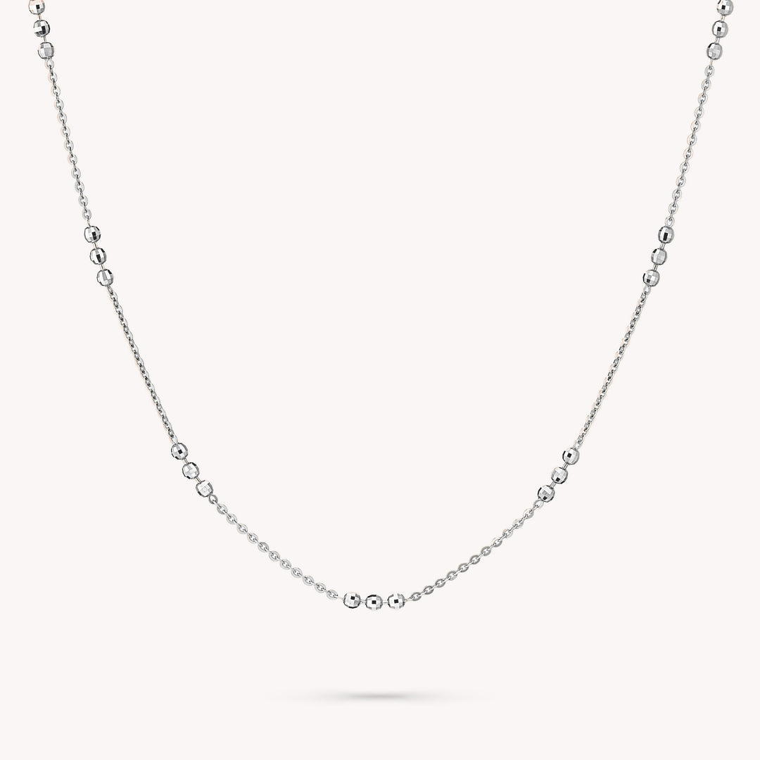 Tripled Beads Stations Diamond-Cut Disco Balls Chain 14K Solid Gold Necklace