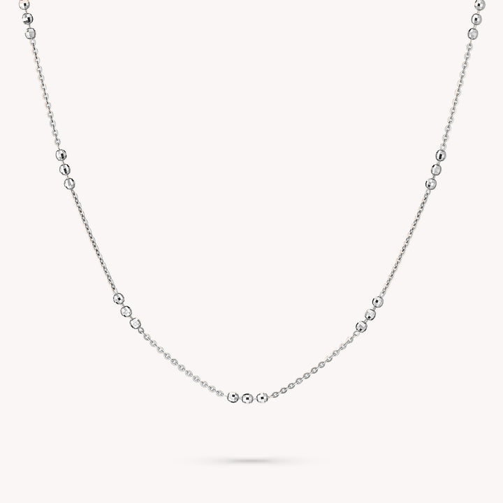 Tripled Beads Stations Diamond-Cut Disco Balls Chain 14K Solid Gold Necklace