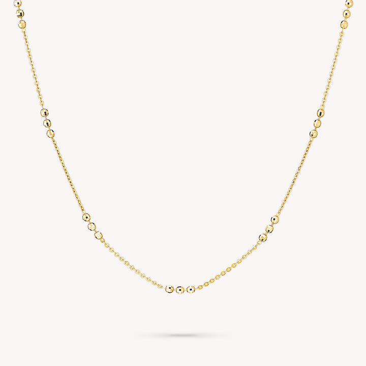 Tripled Beads Stations Diamond-Cut Disco Balls Chain 14K Solid Gold Necklace