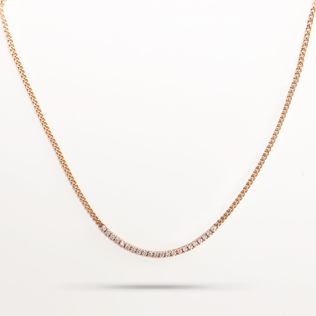 Tennis Row Lab Diamonds Necklace with 2mm 14K Solid Gold Chain