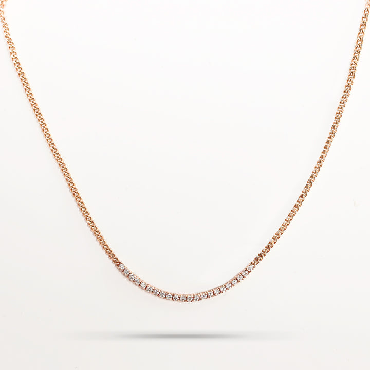 Tennis Row Lab Diamonds Necklace with 2mm 14K Solid Gold Chain