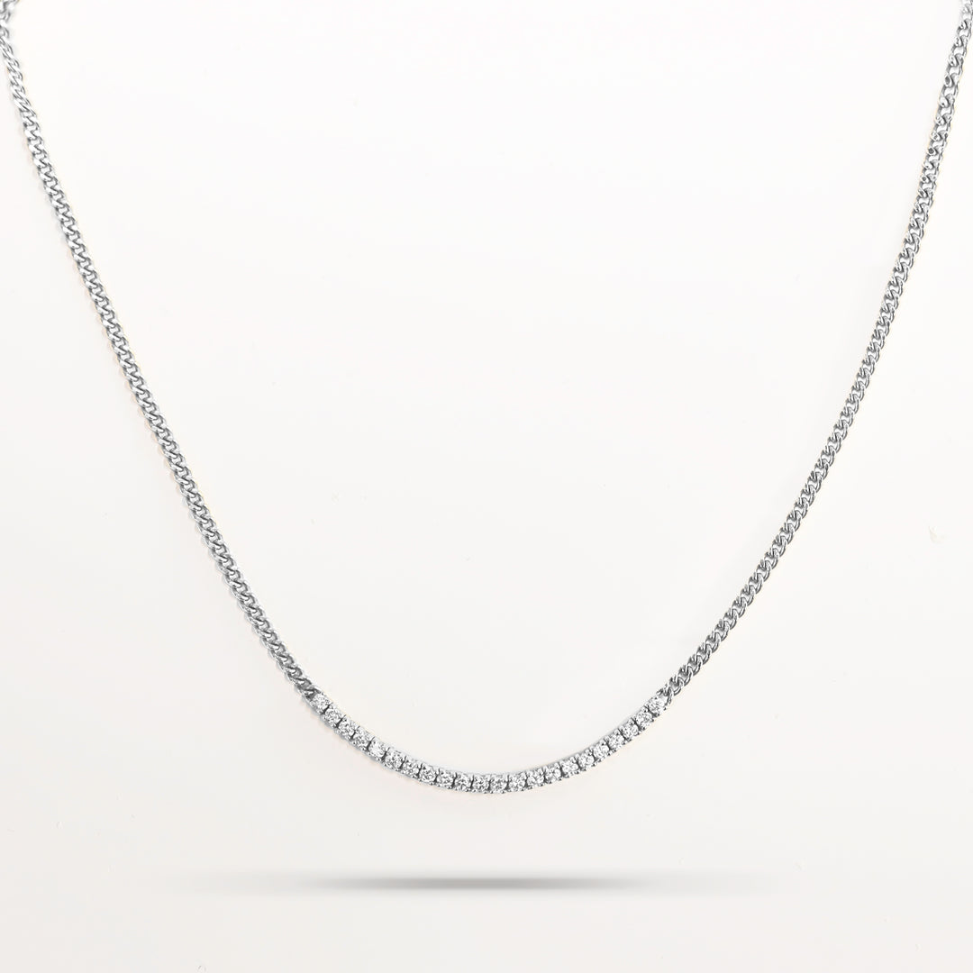 Tennis Row Lab Diamonds Necklace with 2mm 14K Solid Gold Chain