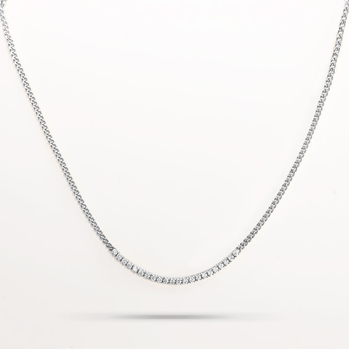 Tennis Row Lab Diamonds Necklace with 2mm 14K Solid Gold Chain