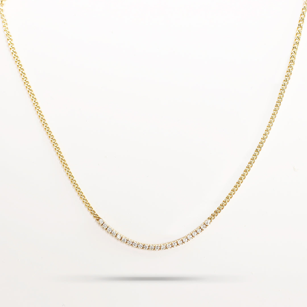 Tennis Row Lab Diamonds Necklace with 2mm 14K Solid Gold Chain