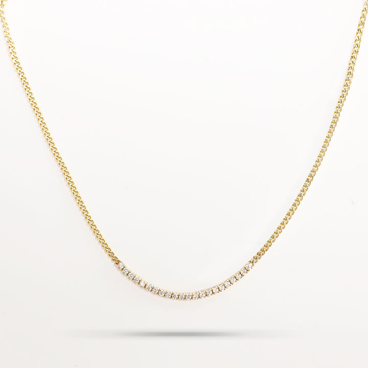 Tennis Row Lab Diamonds Necklace with 2mm 14K Solid Gold Chain