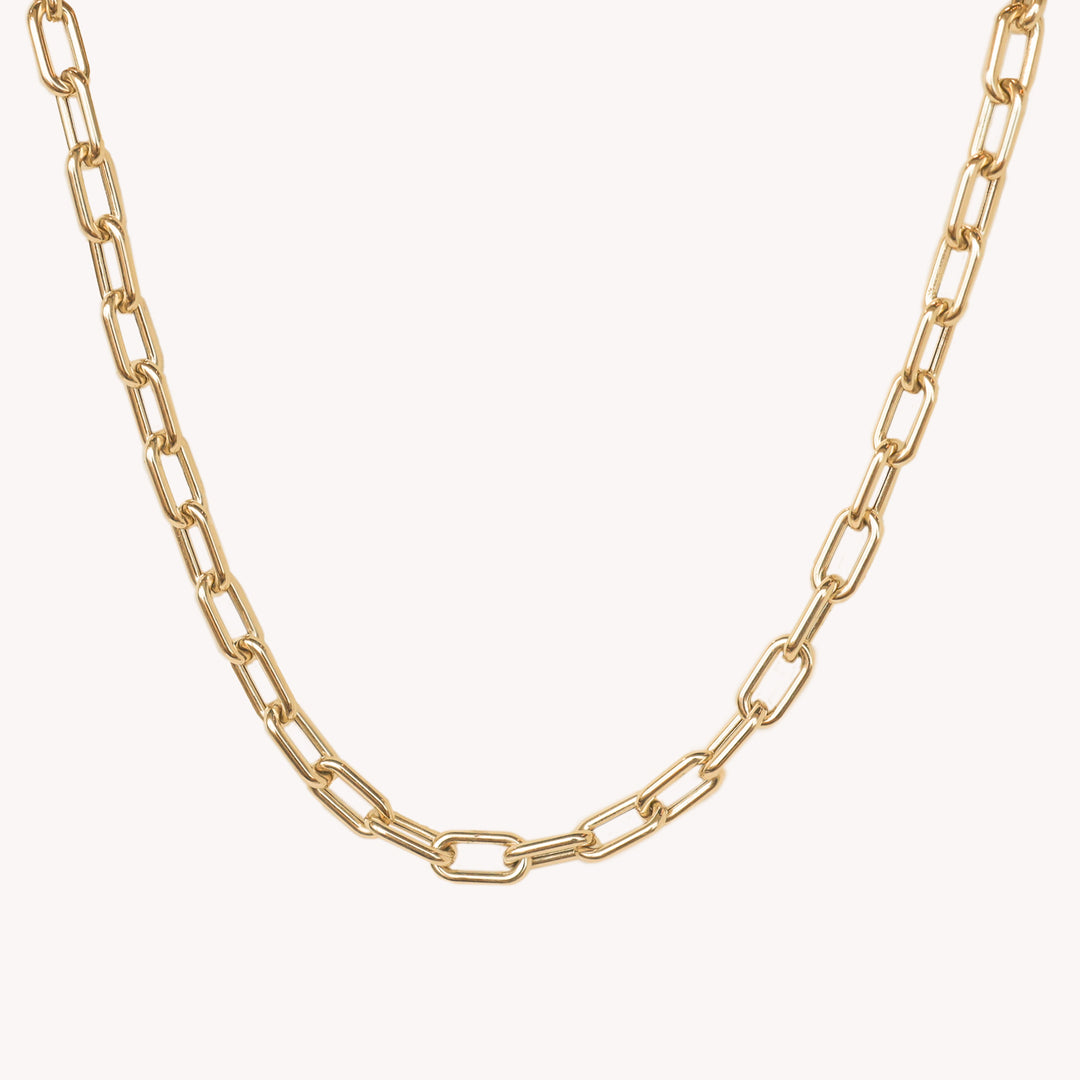 Chunky Chain Paperclip Necklace 1.8mm 14K Solid Gold