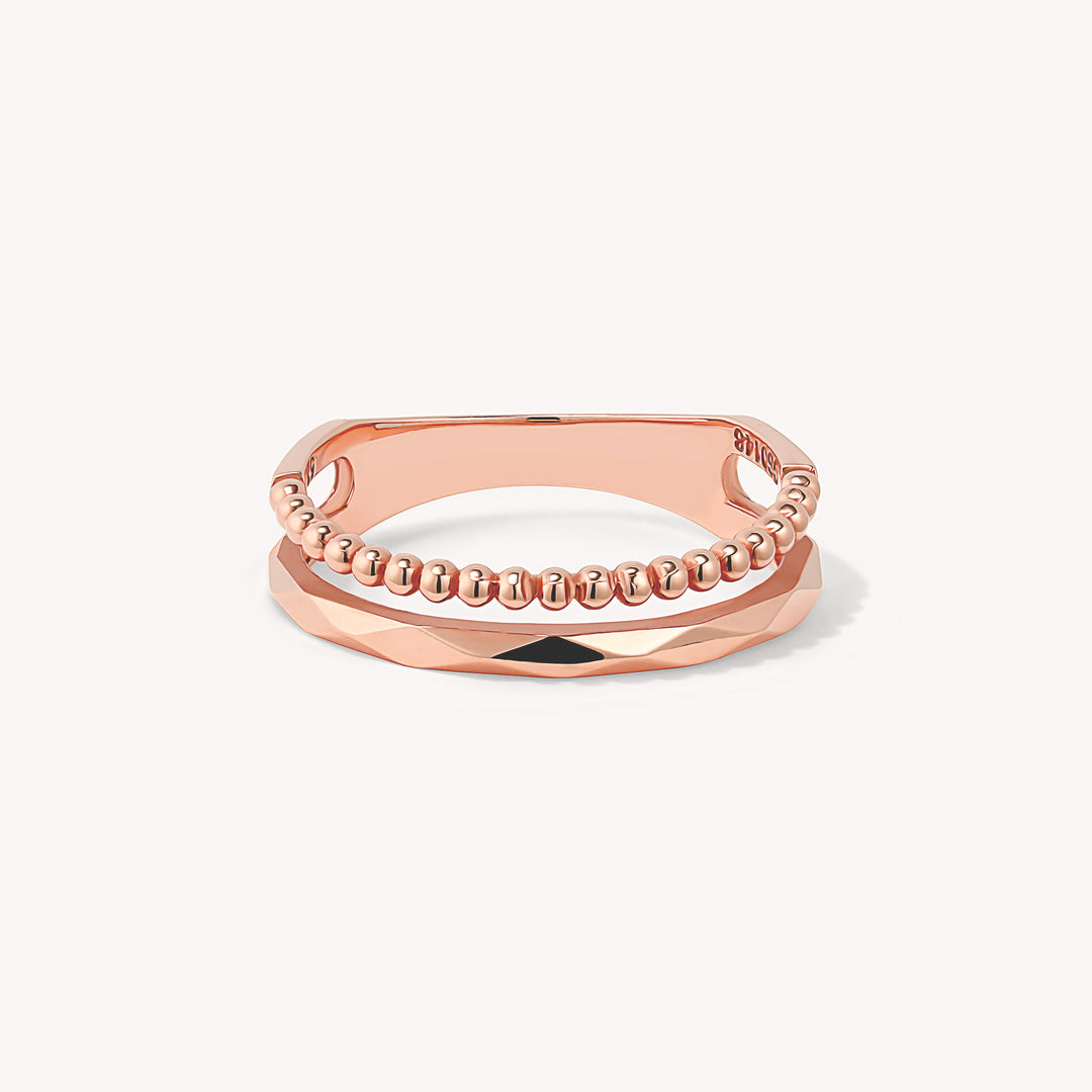 Stacking Ring Trio – Dual-Band, Ball & Geometric 14K Solid Gold Ring