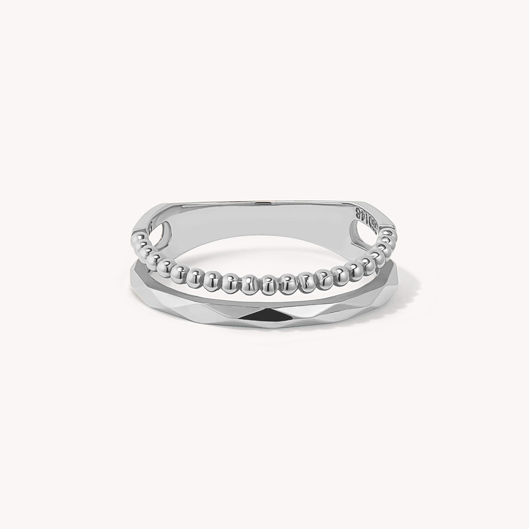 Stacking Ring Trio – Dual-Band, Ball & Geometric 14K Solid Gold Ring