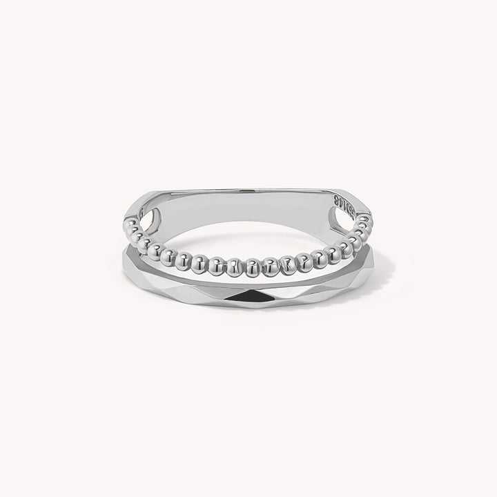 Stacking Ring Trio – Dual-Band, Ball & Geometric 14K Solid Gold Ring