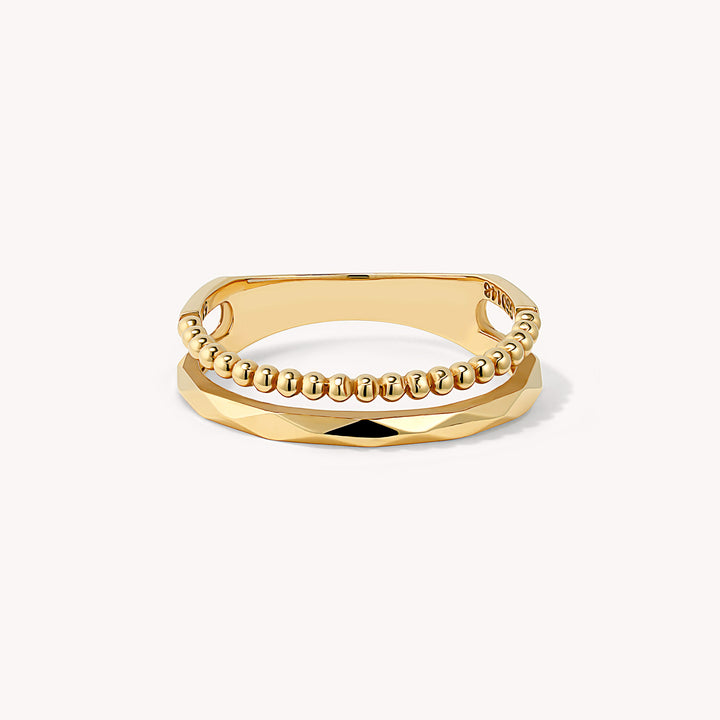 Stacking Ring Trio – Dual-Band, Ball & Geometric 14K Solid Gold Ring