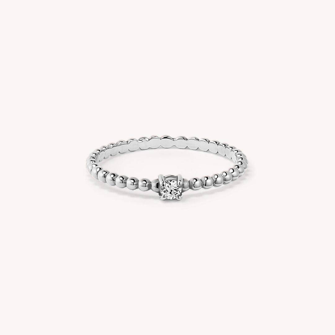 Diamond Beaded 14K Gold Wedding Ring - 0.05ct