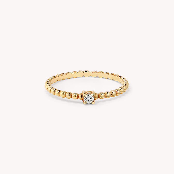 Diamond Beaded 14K Gold Wedding Ring - 0.05ct