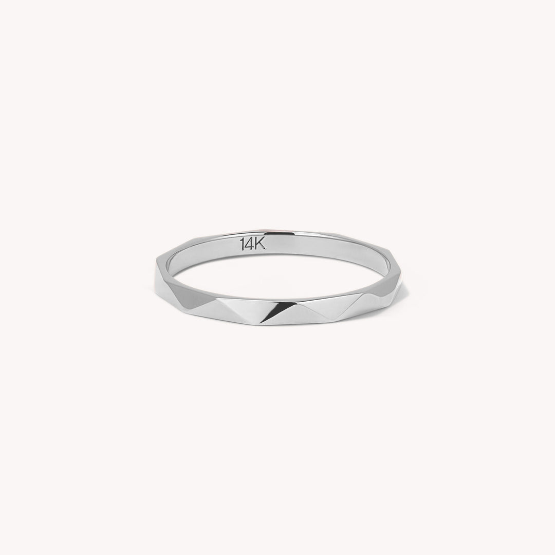 Vintage Patterned Band – Geometric Faceted Stackable 14K Solid Gold Ring