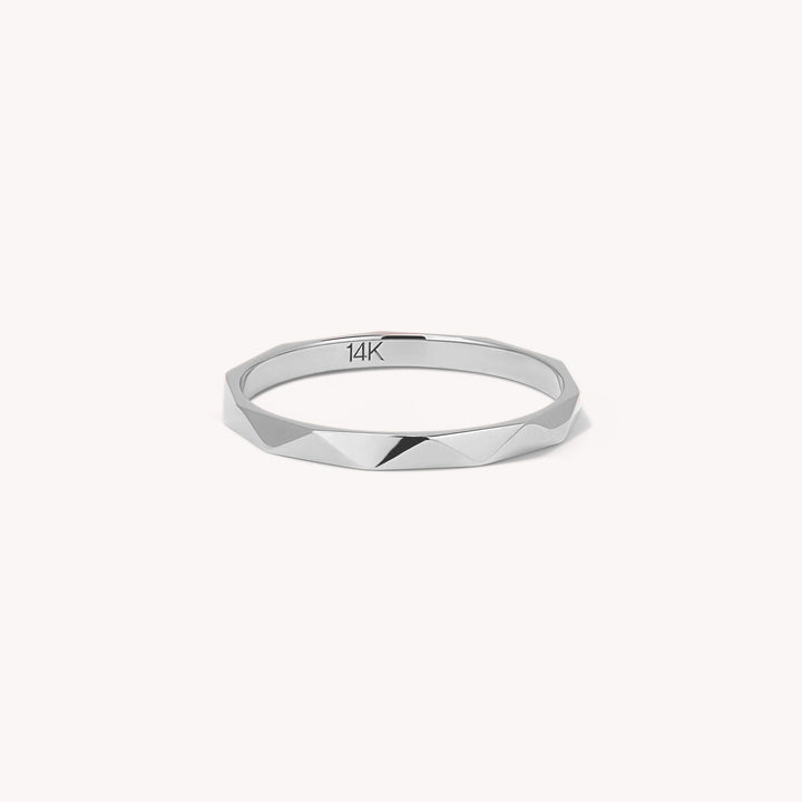 Vintage Patterned Band – Geometric Faceted Stackable 14K Solid Gold Ring
