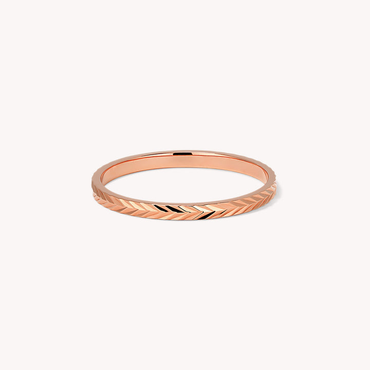 Herringbone Chevron Eternity Ring – 14K Gold Diamond-Cut Band