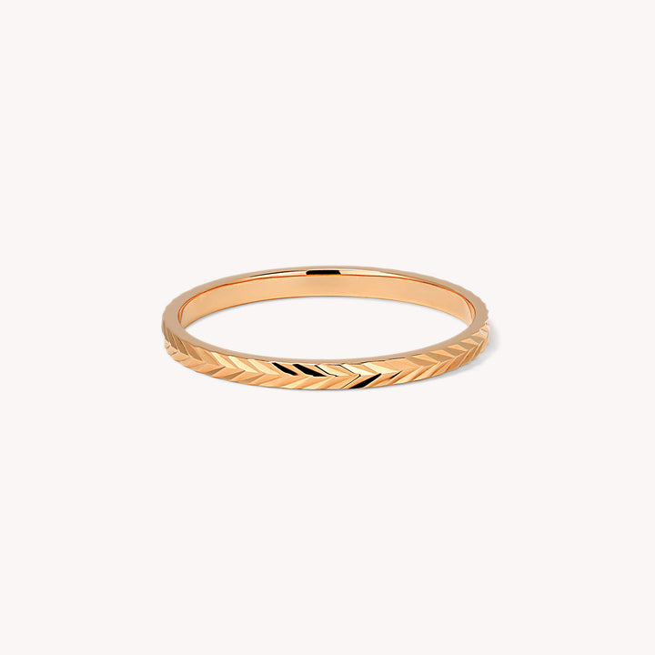 Herringbone Chevron Eternity Ring – 14K Gold Diamond-Cut Band