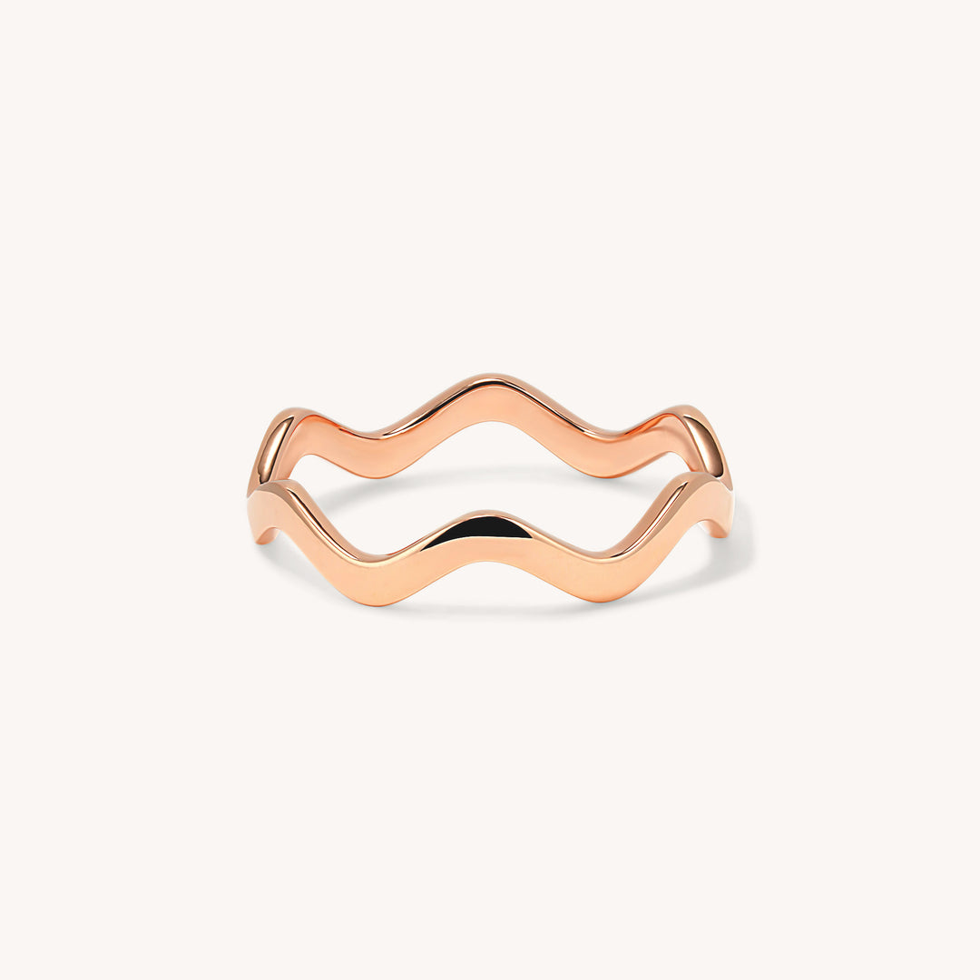 Golden Waves Ring – 14K Solid Gold Wavy Band