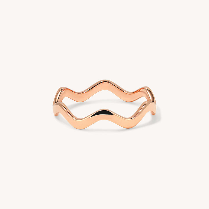 Golden Waves Ring – 14K Solid Gold Wavy Band