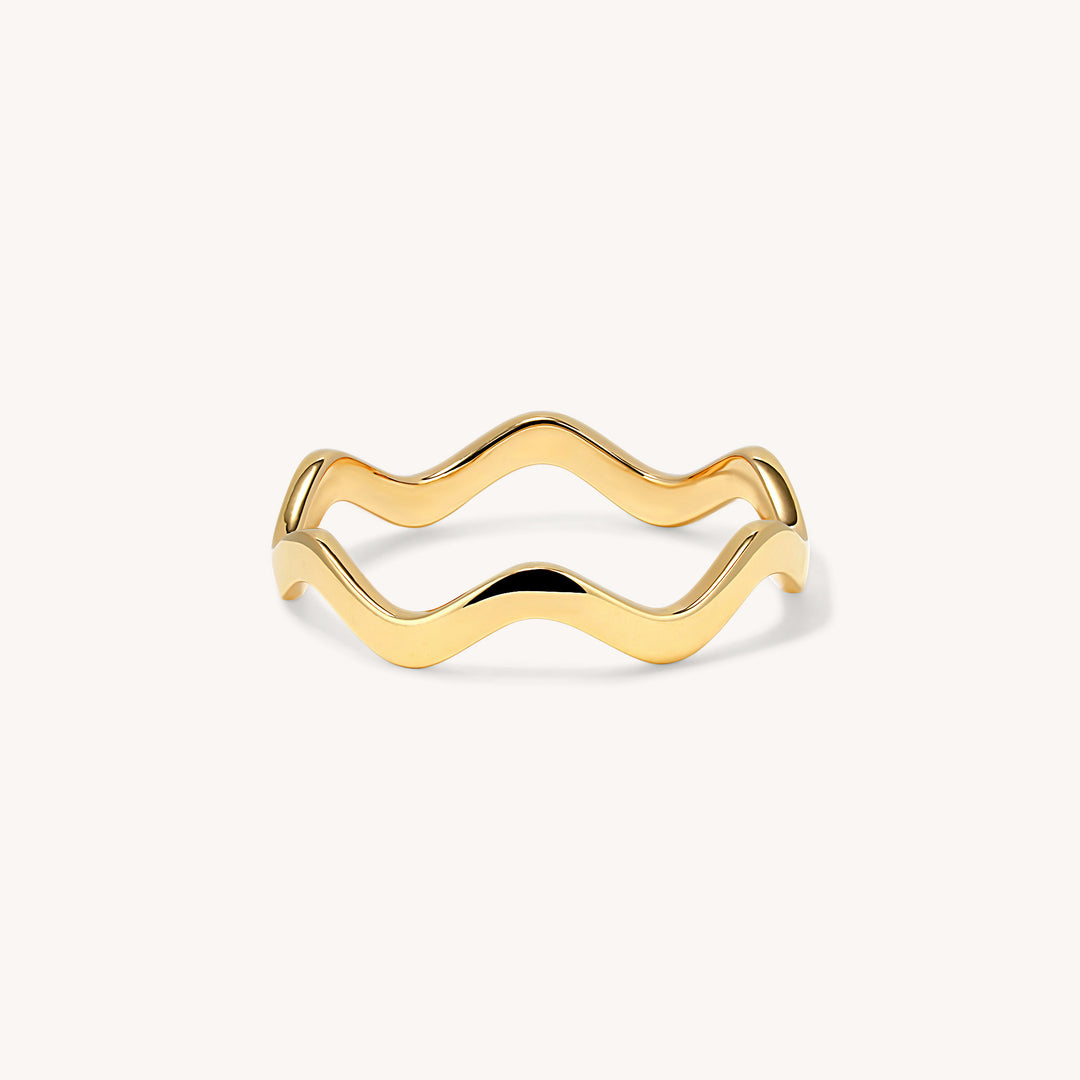 Golden Waves Ring – 14K Solid Gold Wavy Band