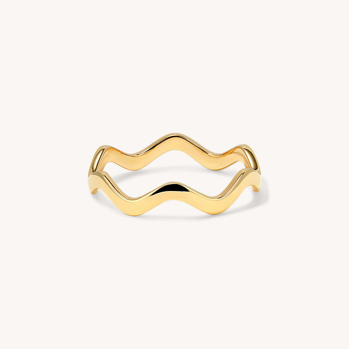 Golden Waves Ring – 14K Solid Gold Wavy Band