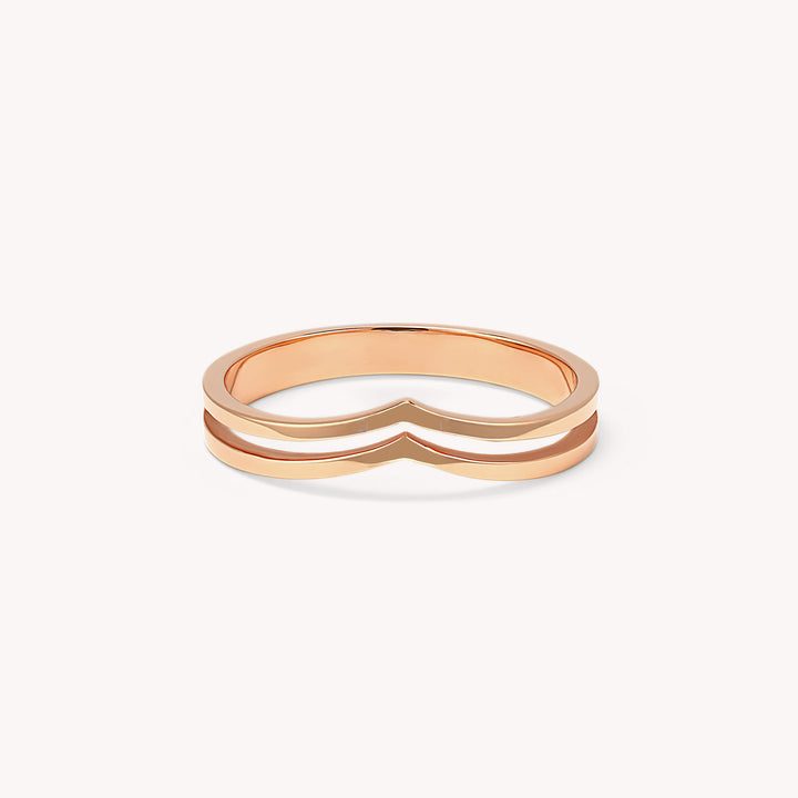 Double Chevron Ring – 14K Solid Gold V-Shaped Band