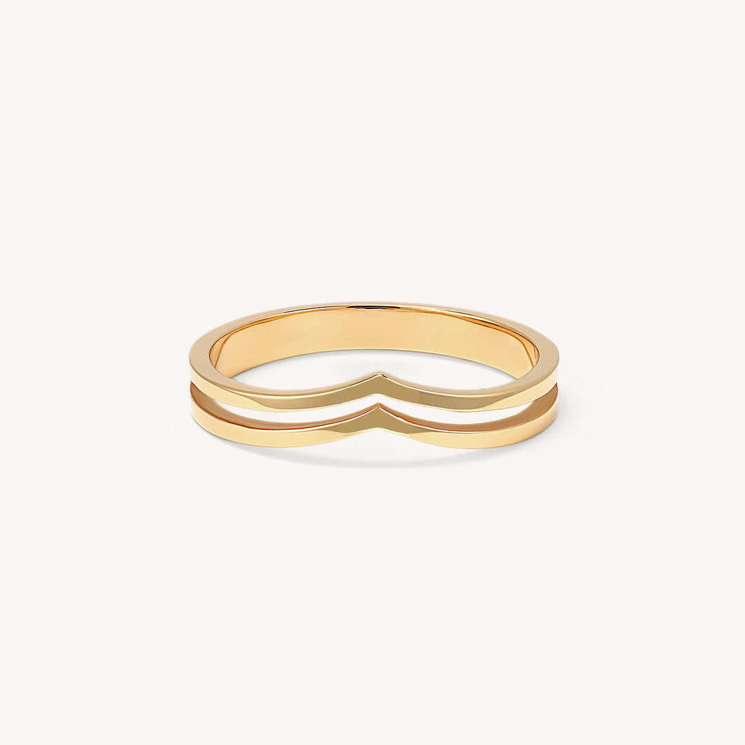 Double Chevron Ring – 14K Solid Gold V-Shaped Band