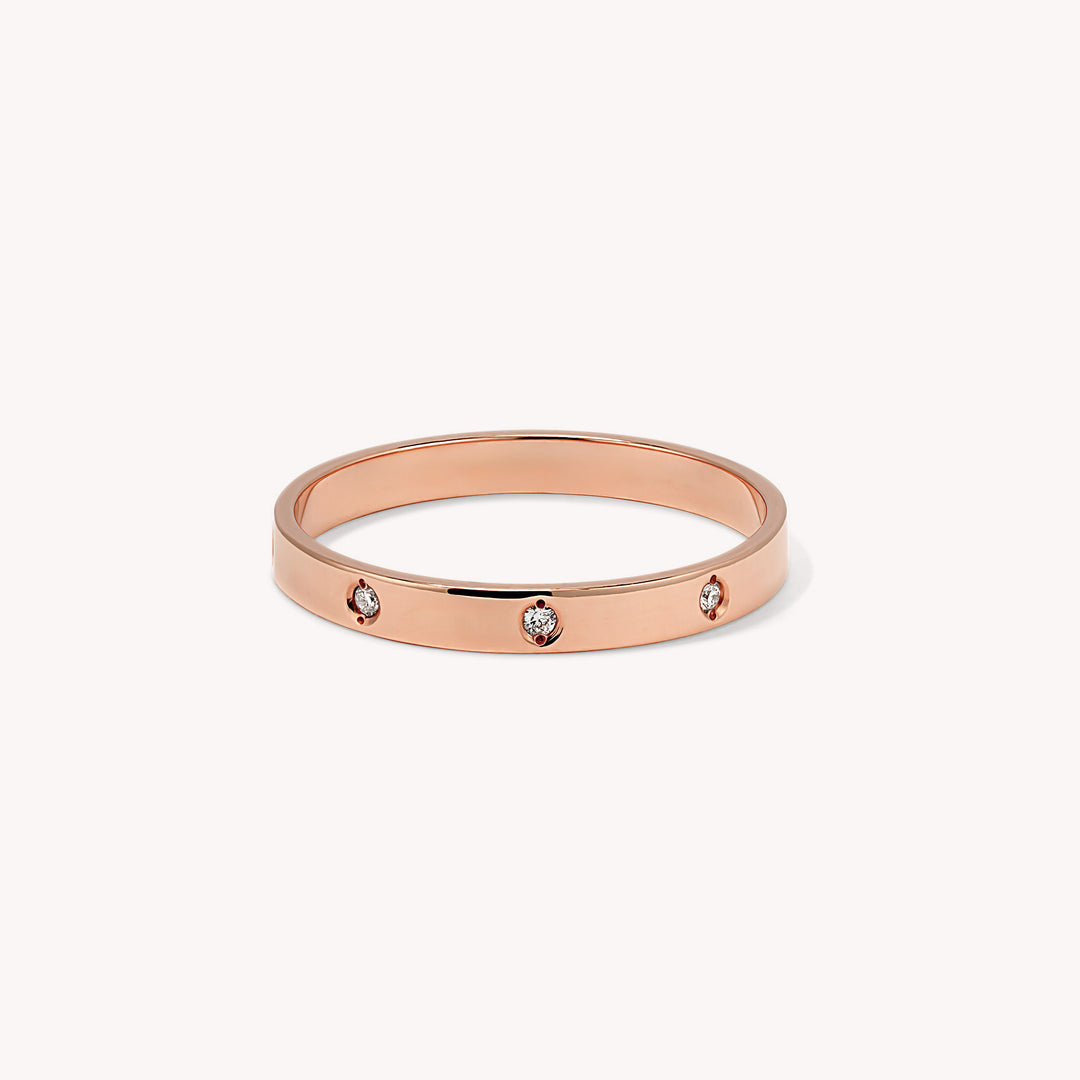 Flush Set 8 Stones Diamond Ring Wedding Band - Flat Edge 2.5mm