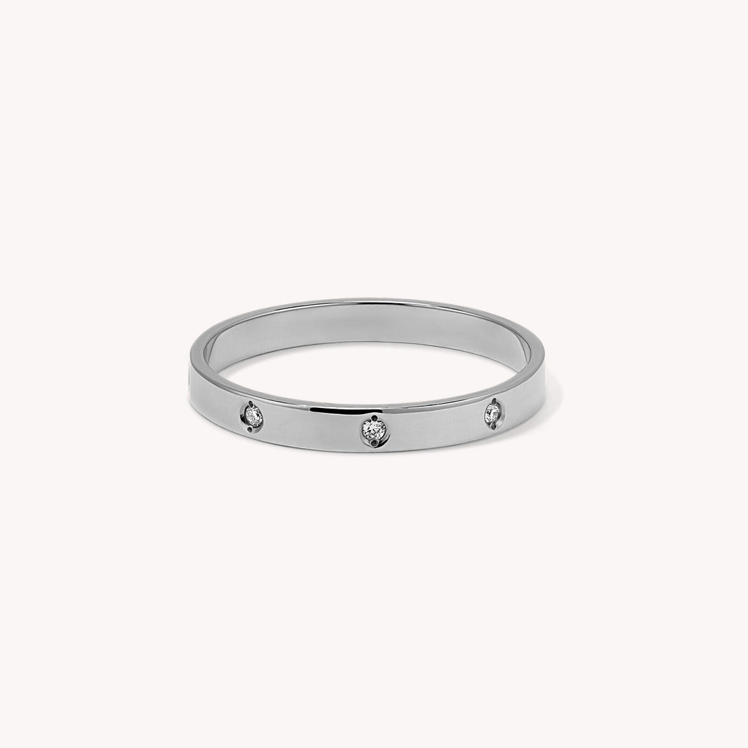 Flush Set 8 Stones Diamond Ring Wedding Band - Flat Edge 2.5mm