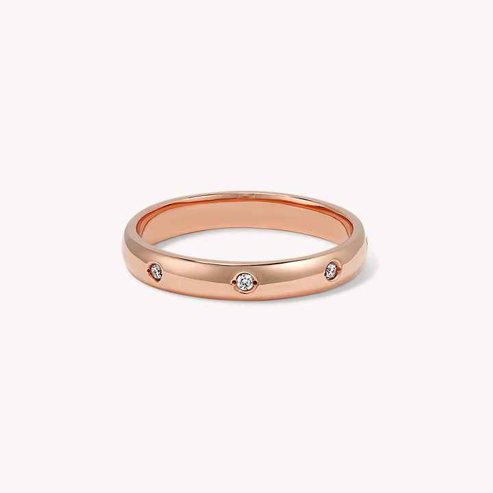 Flush Set 8 Stones Diamond Ring Wedding Band - Round Edge 3mm