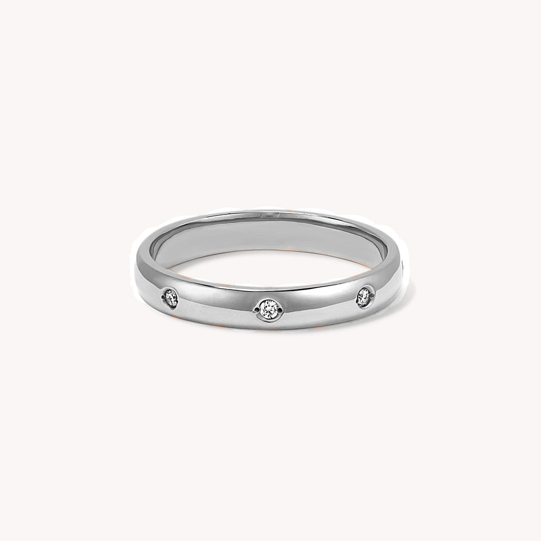Flush Set 8 Stones Diamond Ring Wedding Band - Round Edge 3mm