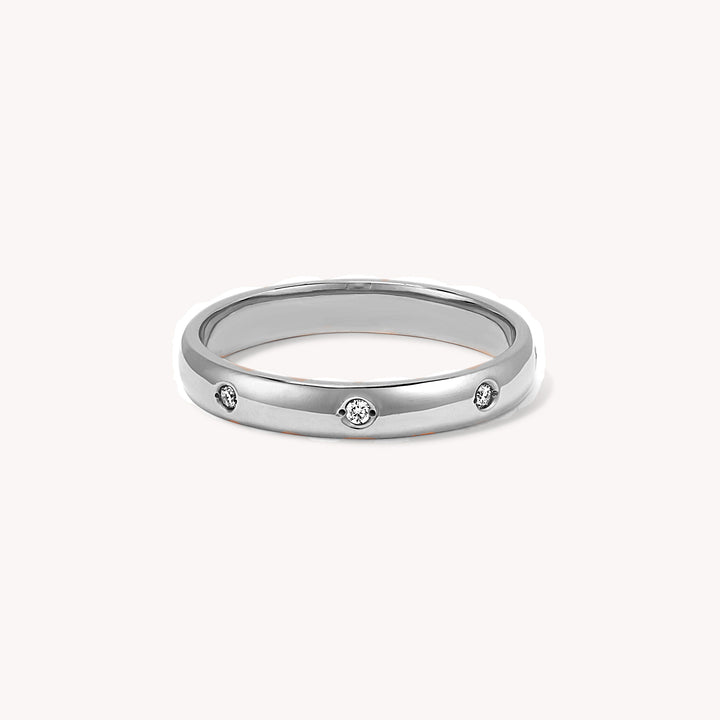 Flush Set 8 Stones Diamond Ring Wedding Band - Round Edge 3mm